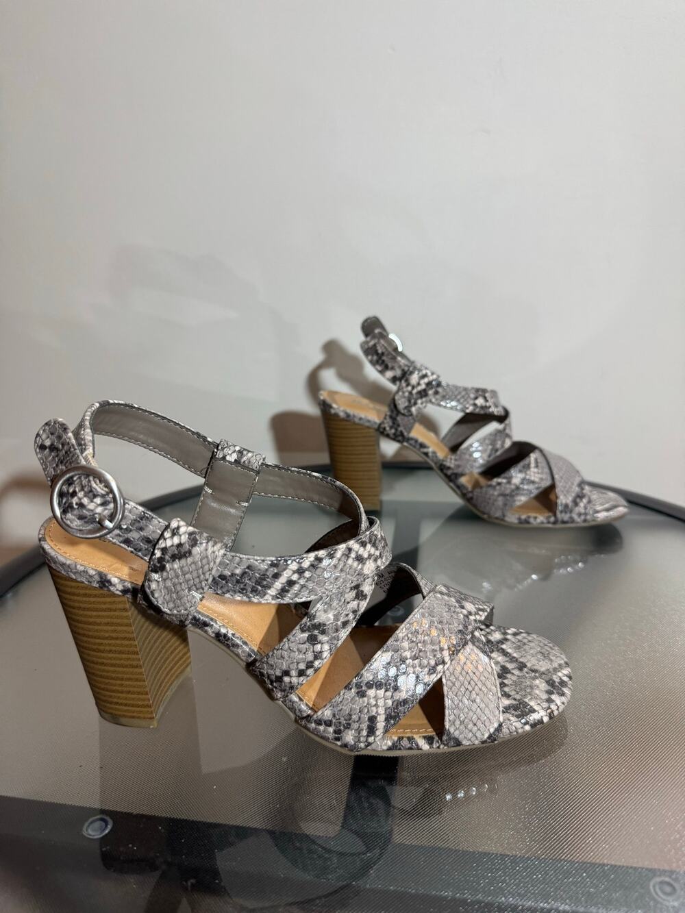 A.N.A Faux Python Block Heel Sandals